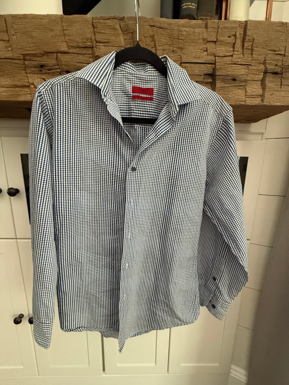 Alfani Fitted Performance Dress Shirt Men's Blue Gingham Check Stretch